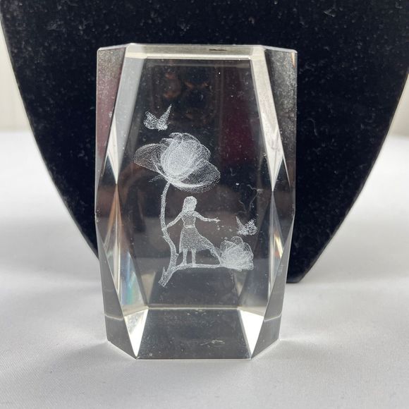 Glass‎ Laser Etched 3D Fairy with Flowers Paperweight Holographic - Picture 1 of 5